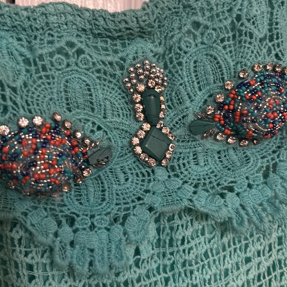 Boston Proper High low Turquoise embellished dress - Picture 5 of 9